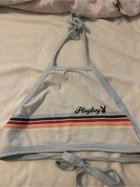 PLAYBOY Light Blue Halter Top with Rainbow Stripes